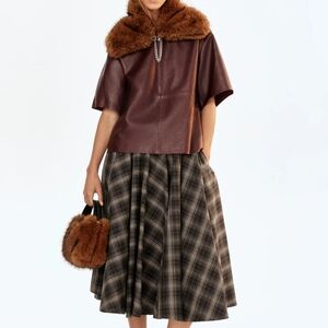 H&M Brown Plaid A-Line Skirt